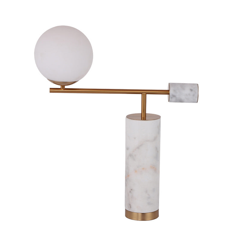 Modern Simplicity Style Glass Orb Desk Lamp Cylindrical Marble Base Creative Bedside Lighting Fixture