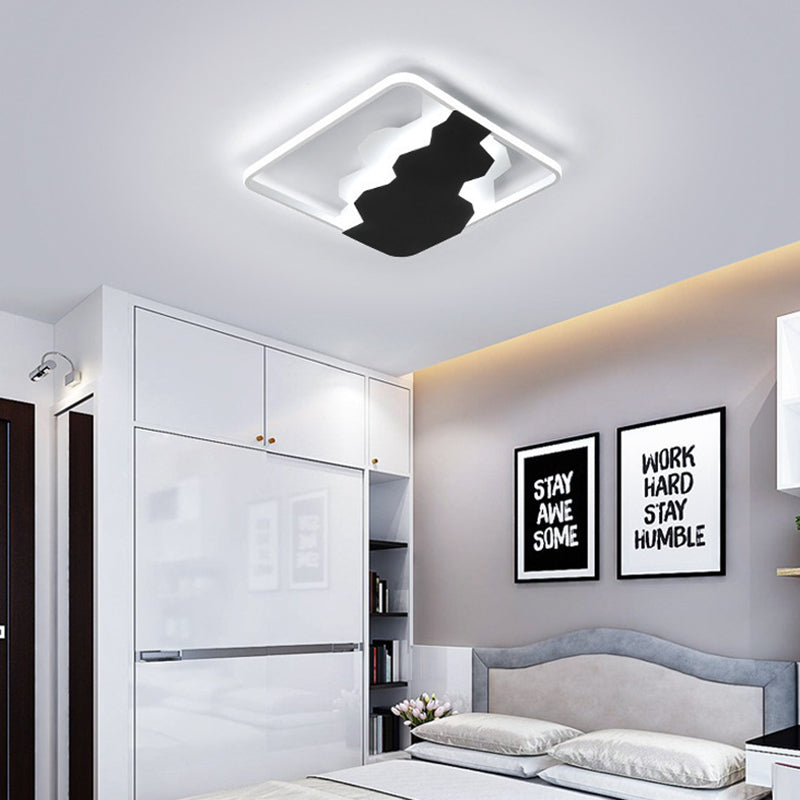 Black Geometric Flush Mount Lamp Modern Acrylique LED Ceiling Lighting, Warm / White Light / Third Gear