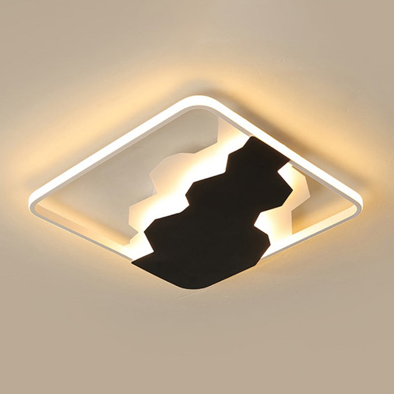 Black Geometric Flush Mount Lamp Modern Acrylic LED Ceiling Lighting, Warm/White Light/Third Gear