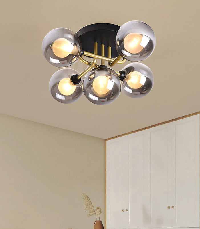 Spherical Glass Semi Flush Ceiling Light Modern Semi Flush Chandelier for Bedroom