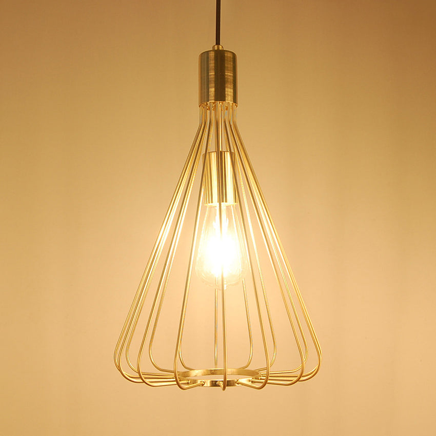 1 Bulbe Hanging Conical Light avec nuance à cage Loft Loft Polished Brass / Copper Metallic Pendant pour cuisine