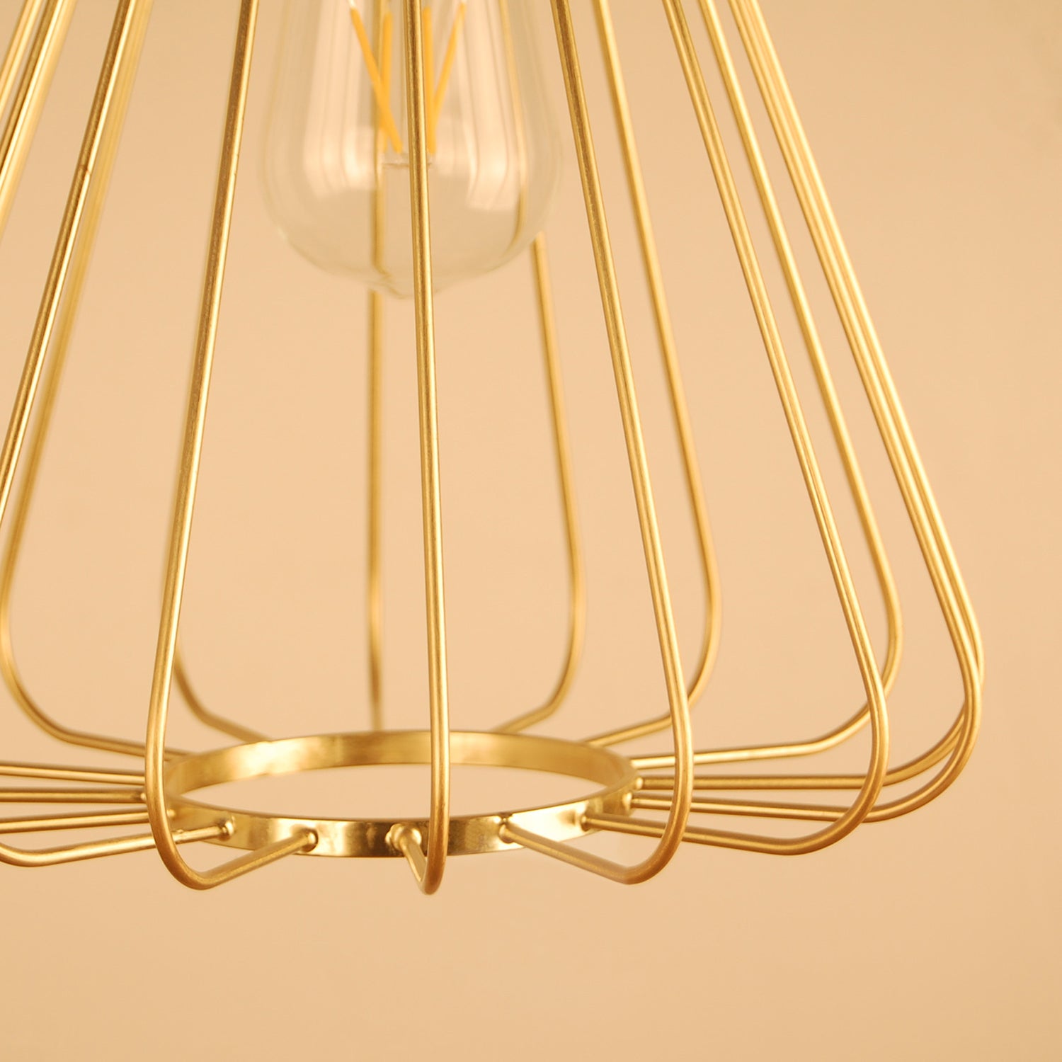 1 Bulb Conical Hanging Light with Cage Shade Vintage Loft Polished Brass/Copper Metallic Pendant Lamp for Kitchen