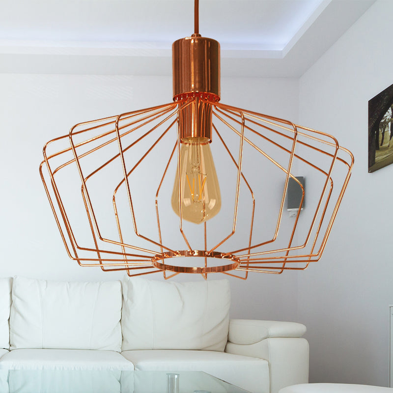 Geometric Cage Indoor Suspension Light Retro Style Metal 1 Light Brass/Copper Pendant Lighting