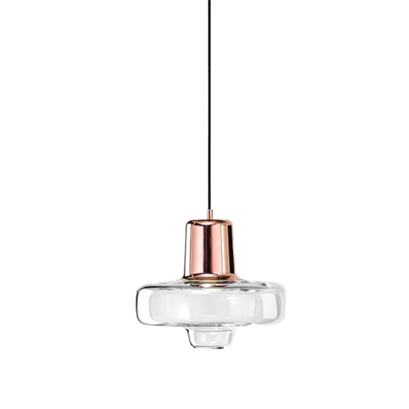 Gyro suspendu suspendu en verre transparent contemporain 1 lumière noire / champagne / suspension en or rose, 8 "/10,5" / 13 "de largeur