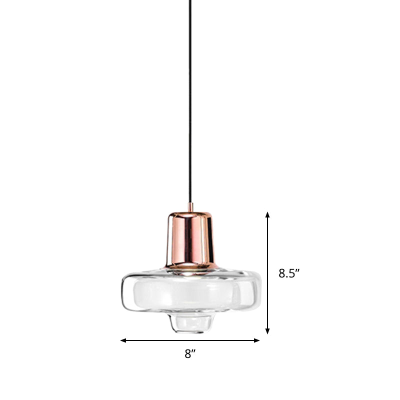 Gyro suspendu suspendu en verre transparent contemporain 1 lumière noire / champagne / suspension en or rose, 8 "/10,5" / 13 "de largeur