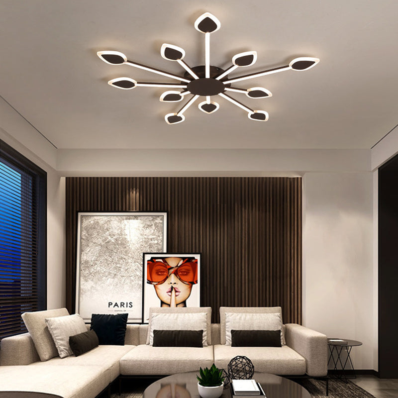 Lampada da incasso Sputnik contemporanea in acrilico 5/11 teste 29,5"/45" di larghezza marrone vicino all'illuminazione a soffitto in luce calda/bianca