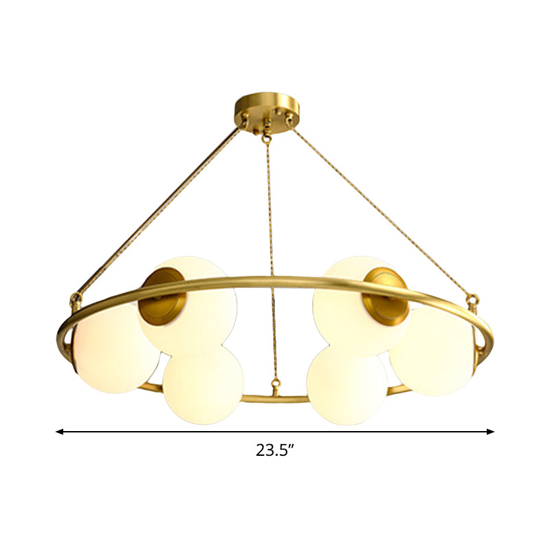 Circular Chandelier Light Postmodern Metal 6/8 Lights Brass Hanging Lamp Kit with Globe Frosted Glass Shade