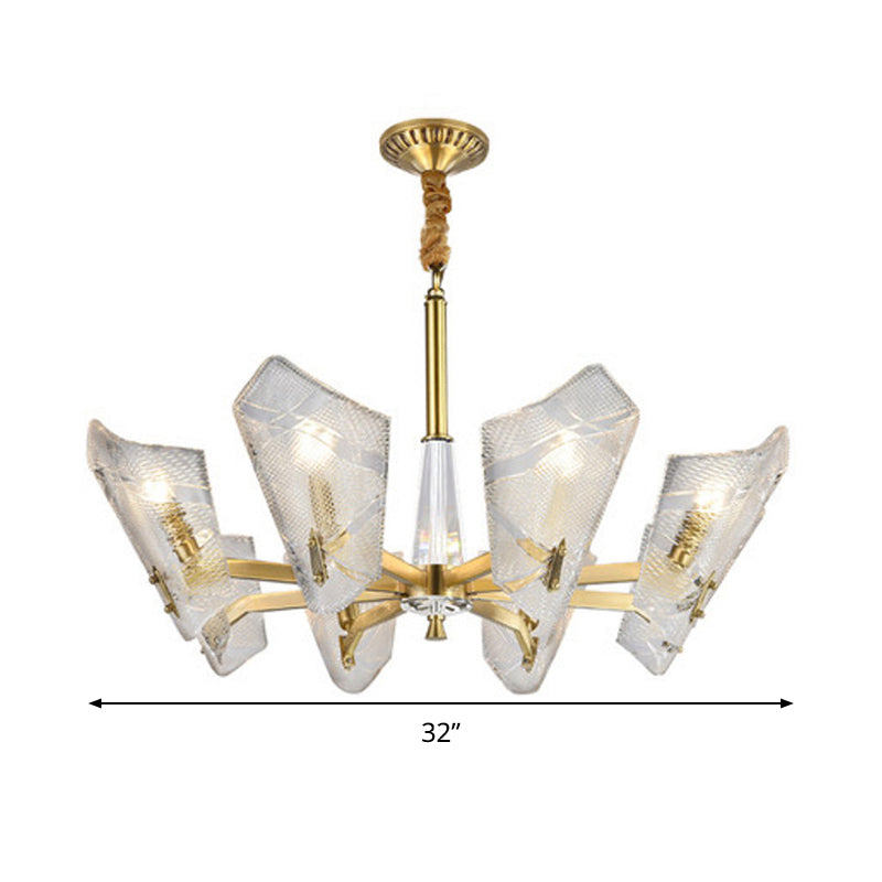 Clear Lattice Glass Shield Hanging Lamp Postmodern 6/8 Heads Brass Chandelier Lighting Fixture