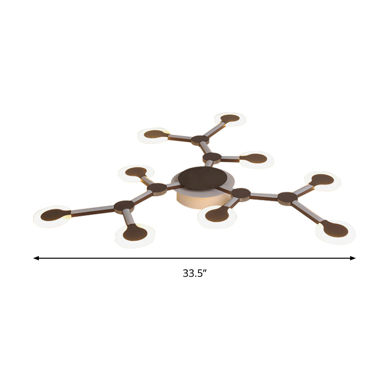 Starburst Flushmount minimalistische Acryl 33,5"/39" breite 9/12 Köpfe braune Deckenleuchte in warmem/weißem Licht