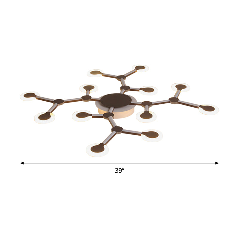 Starburst Flushmount minimalistische Acryl 33,5"/39" breite 9/12 Köpfe braune Deckenleuchte in warmem/weißem Licht