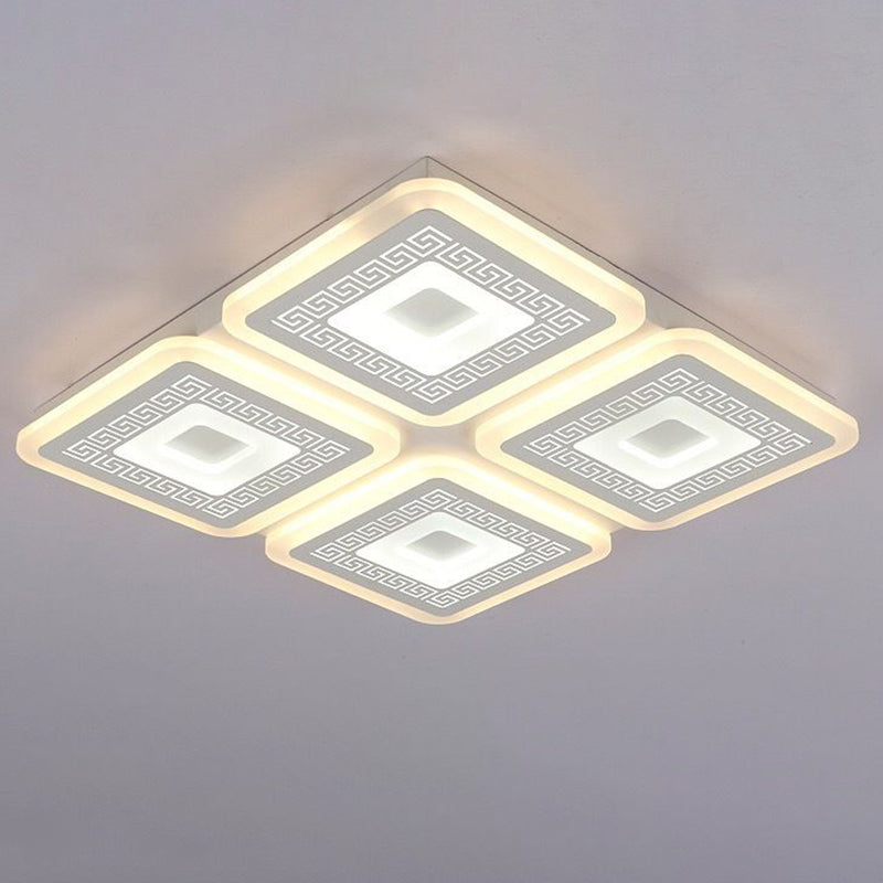 Lampada da soffitto moderna in acrilico quadrata da incasso a 4 teste da 19,5 "/23,5" di larghezza bianca