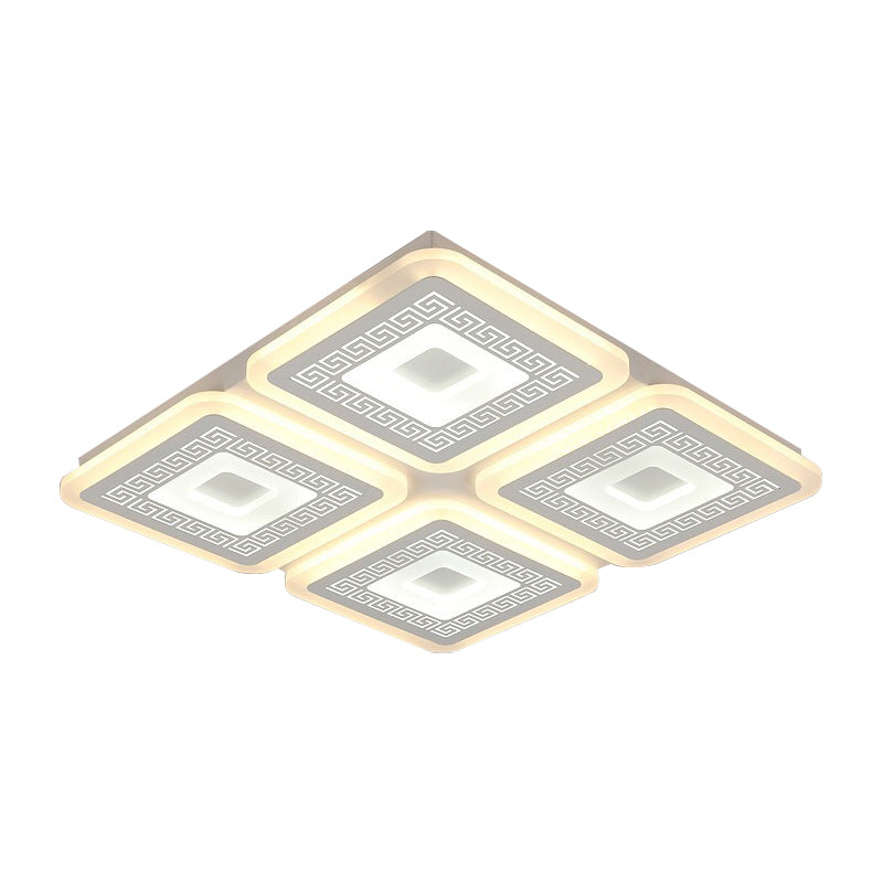 Square Flushmount Modernisme Acryl 4 Hoofden 19.5 "/23.5" Breed Wit Plafond Mount Light Fixture