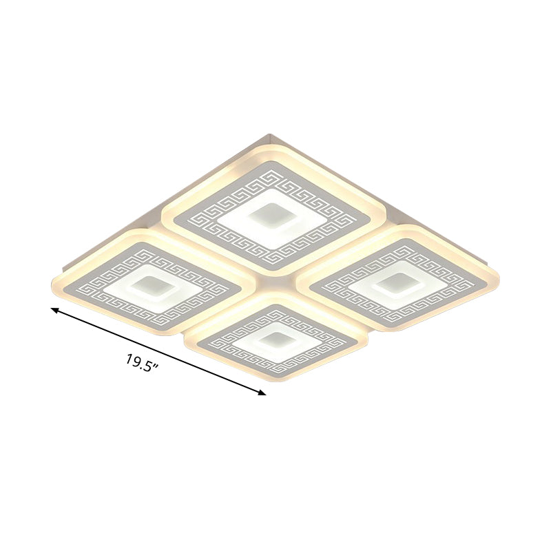 Square Flushmount Modernisme Acryl 4 Hoofden 19.5 "/23.5" Breed Wit Plafond Mount Light Fixture