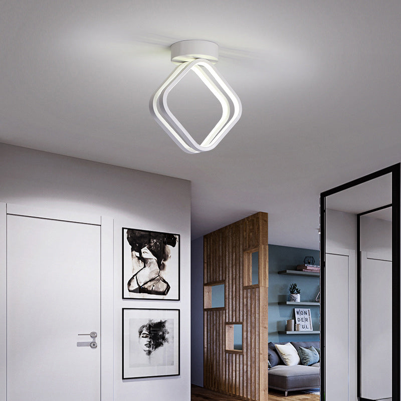 Acrylic Rhombus Flush Mount Lighting Minimalist Black/White LED Ceiling Light, Warm/White/3 Color Light