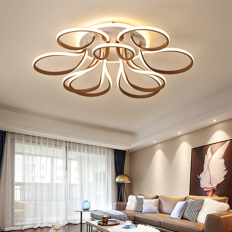 Bend Flush Mount Modern Acrylic 9/12 Heads 38.5"/46.5" Wide Brown Ceiling Light Fixture in Warm/White Light