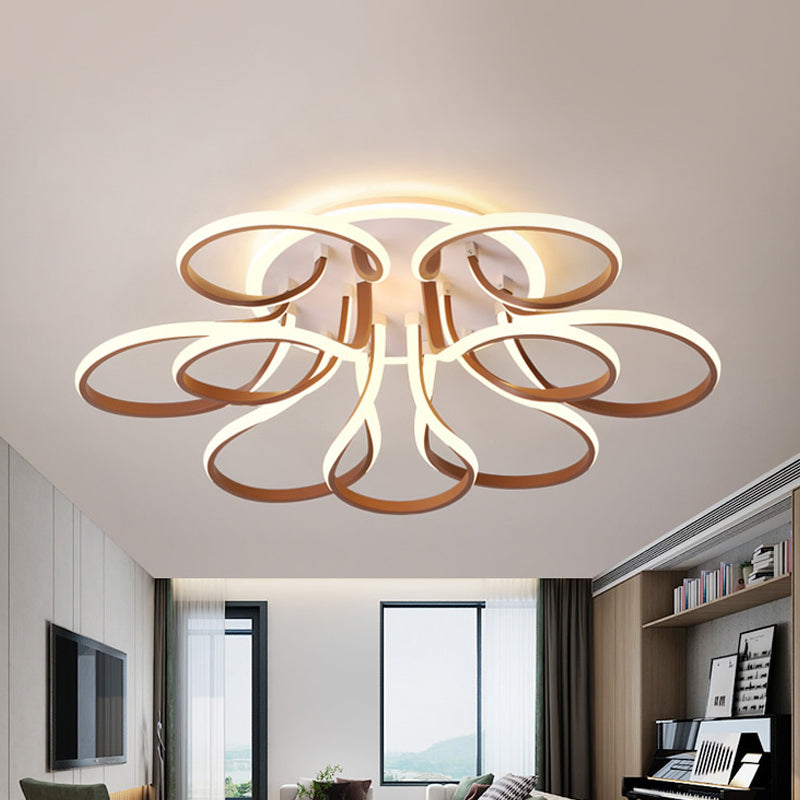 Bend Flush Mount Modern Acrylic 9/12 Heads 38.5"/46.5" Wide Brown Ceiling Light Fixture in Warm/White Light