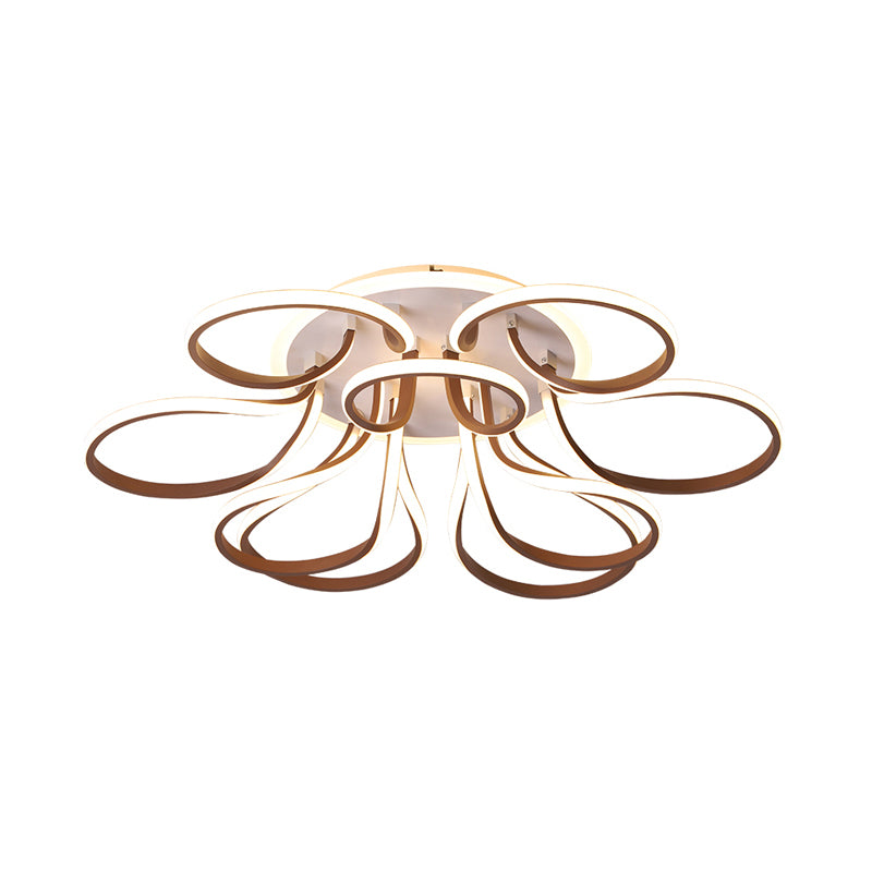 Bend Flush Mount Modern Acrylic 9/12 Heads 38.5"/46.5" Wide Brown Ceiling Light Fixture in Warm/White Light