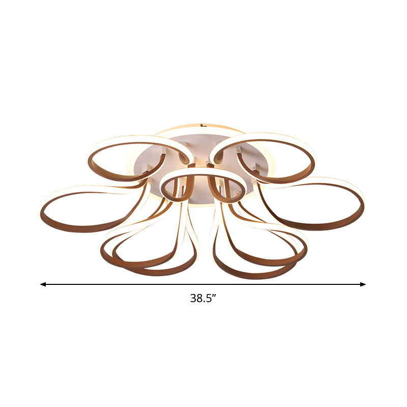 Bend Flush Mount Modern Acrylic 9/12 Heads 38.5"/46.5" Wide Brown Ceiling Light Fixture in Warm/White Light