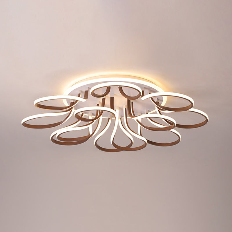 Bend Lampada da soffitto moderna in acrilico con montaggio a incasso a 9/12 teste da 38,5"/46,5" di larghezza marrone con luce calda/bianca