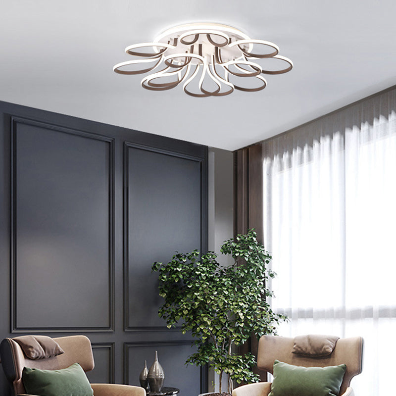 Bend Lampada da soffitto moderna in acrilico con montaggio a incasso a 9/12 teste da 38,5"/46,5" di larghezza marrone con luce calda/bianca