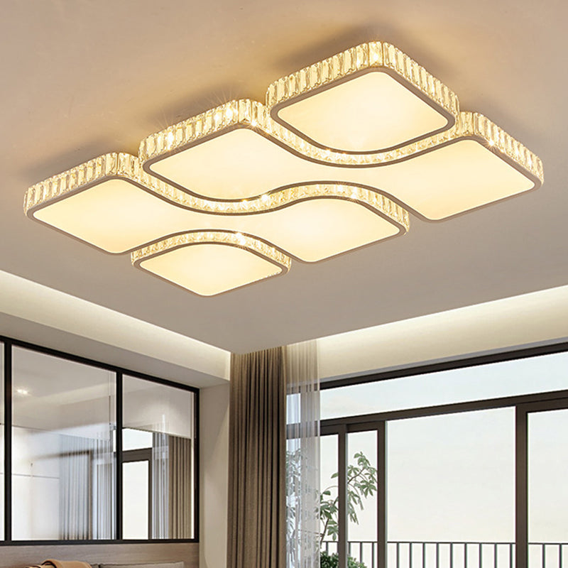 White Rectangular LED Flush Mount in Modern Luxury Style Crystal Ceiling Light for Living Room