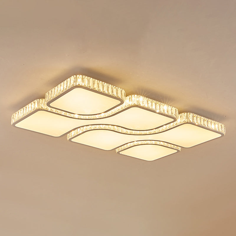 White Rectangular LED Flush Mount in Modern Luxury Style Crystal Ceiling Light for Living Room