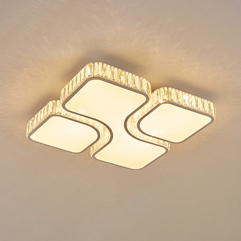 White Rectangular LED Flush Mount in Modern Luxury Style Crystal Ceiling Light for Living Room