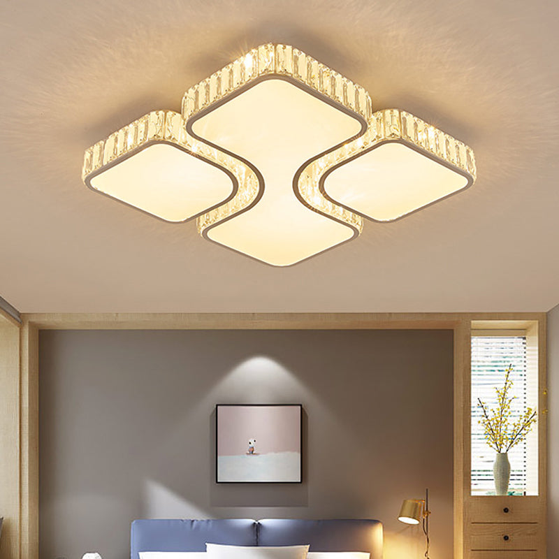 White Rectangular LED Flush Mount in Modern Luxury Style Crystal Ceiling Light for Living Room