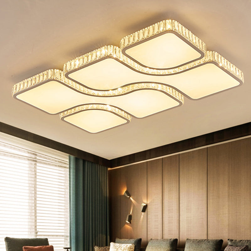 White Rectangular LED Flush Mount in Modern Luxury Style Crystal Ceiling Light for Living Room