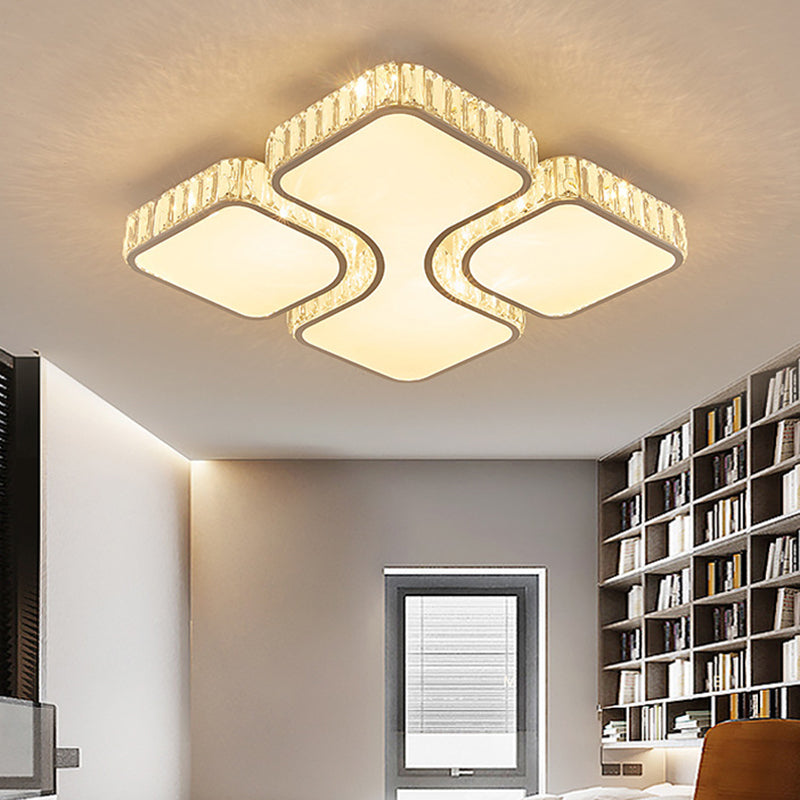 White Rectangular LED Flush Mount in Modern Luxury Style Crystal Ceiling Light for Living Room