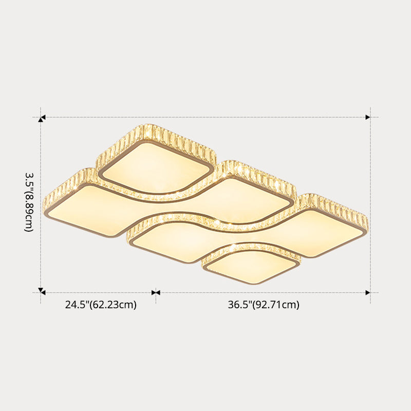 White Rectangular LED Flush Mount in Modern Luxury Style Crystal Ceiling Light for Living Room