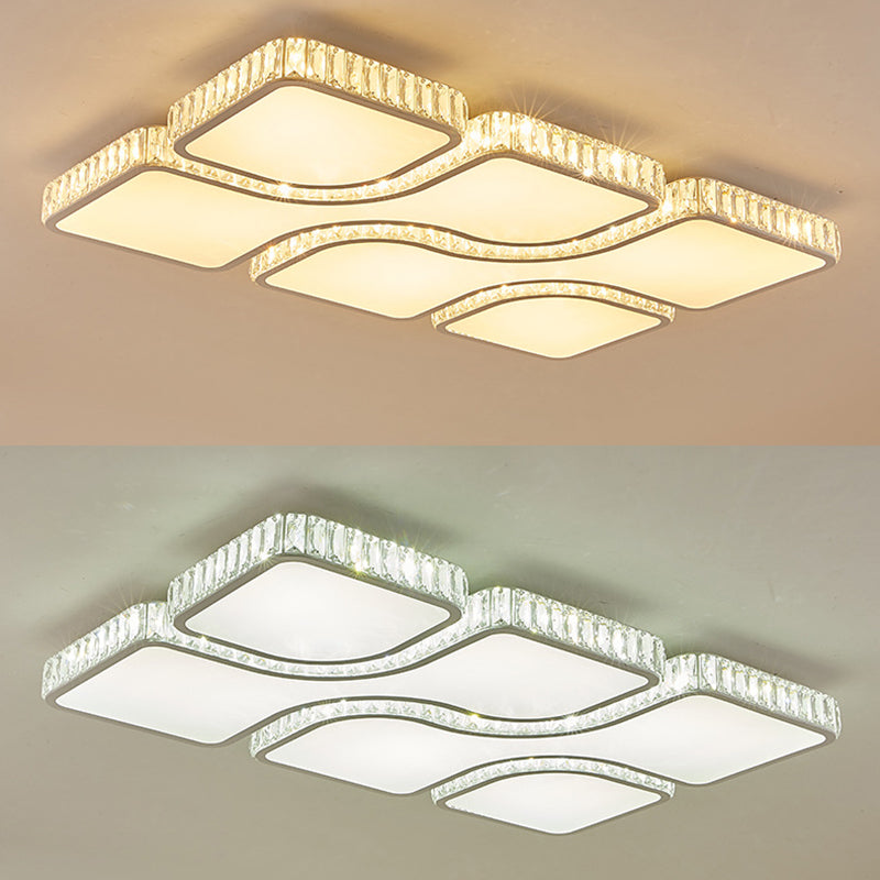 White Rectangular LED Flush Mount in Modern Luxury Style Crystal Ceiling Light for Living Room