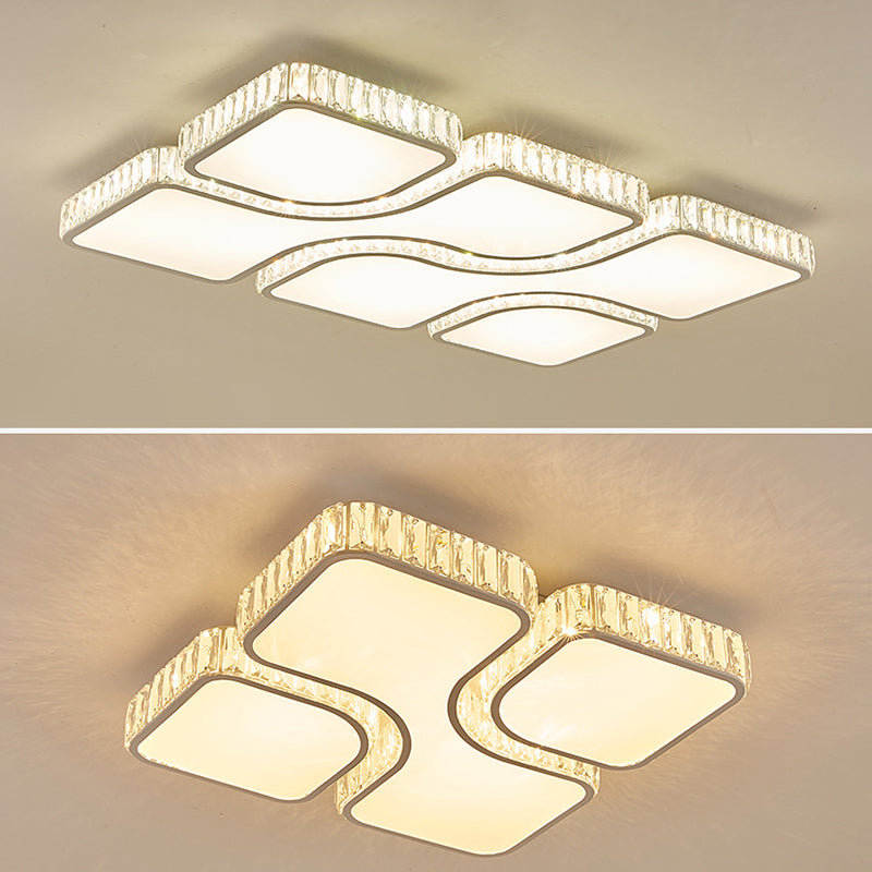 White Rectangular LED Flush Mount in Modern Luxury Style Crystal Ceiling Light for Living Room