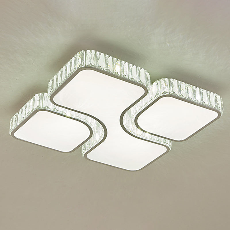 White Rectangular LED Flush Mount in Modern Luxury Style Crystal Ceiling Light for Living Room