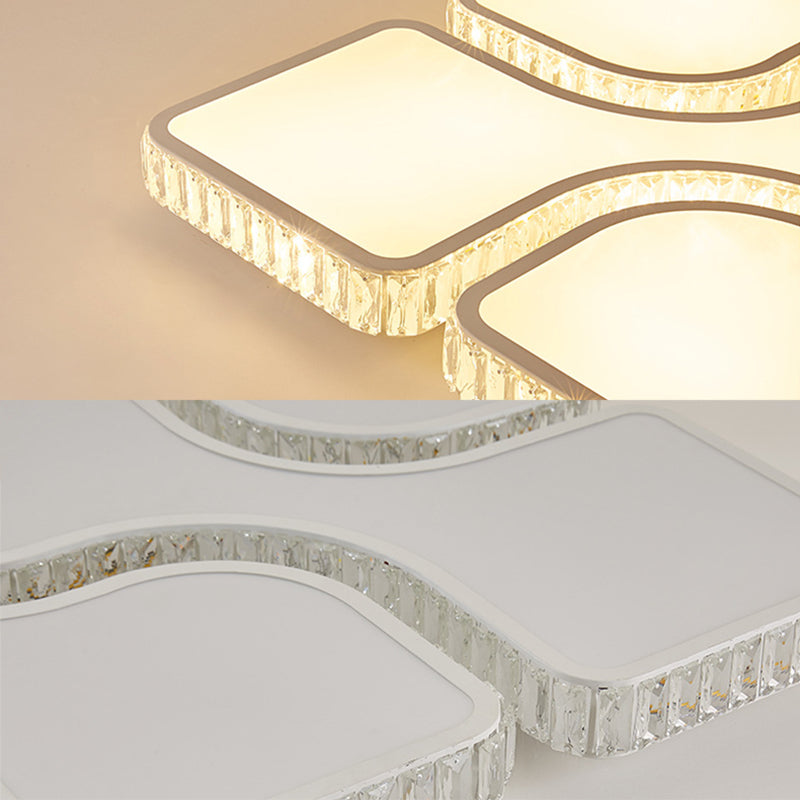 White Rectangular LED Flush Mount in Modern Luxury Style Crystal Ceiling Light for Living Room