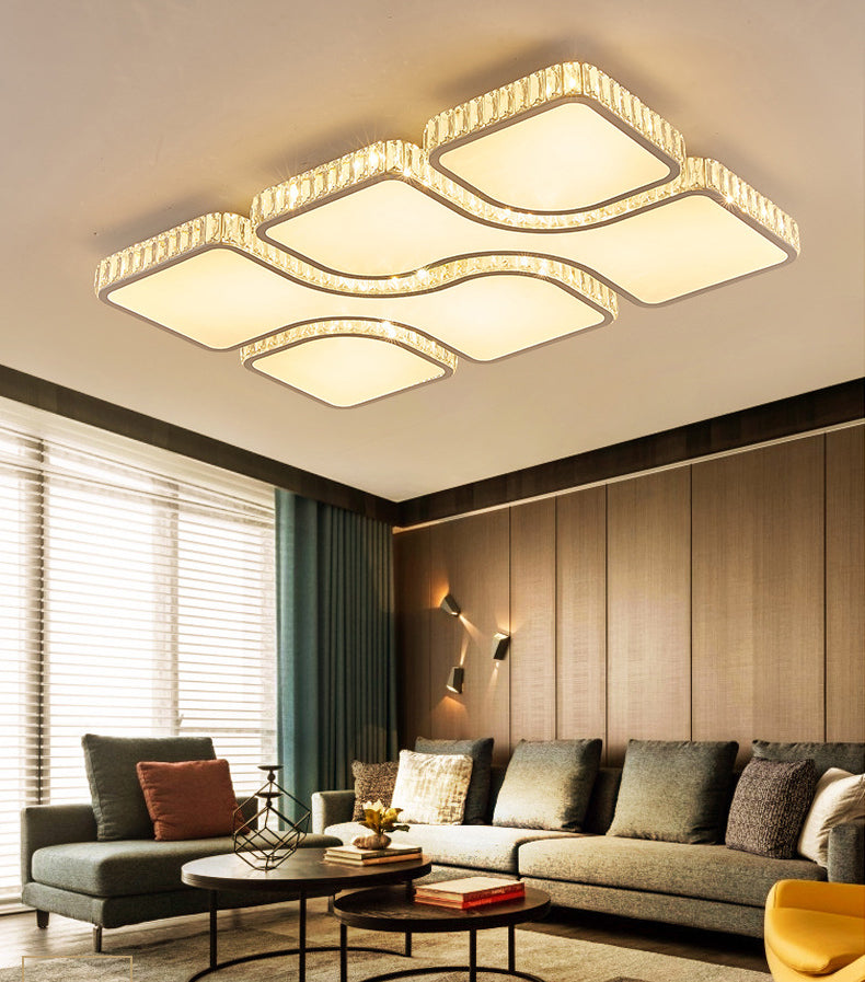 White Rectangular LED Flush Mount in Modern Luxury Style Crystal Ceiling Light for Living Room