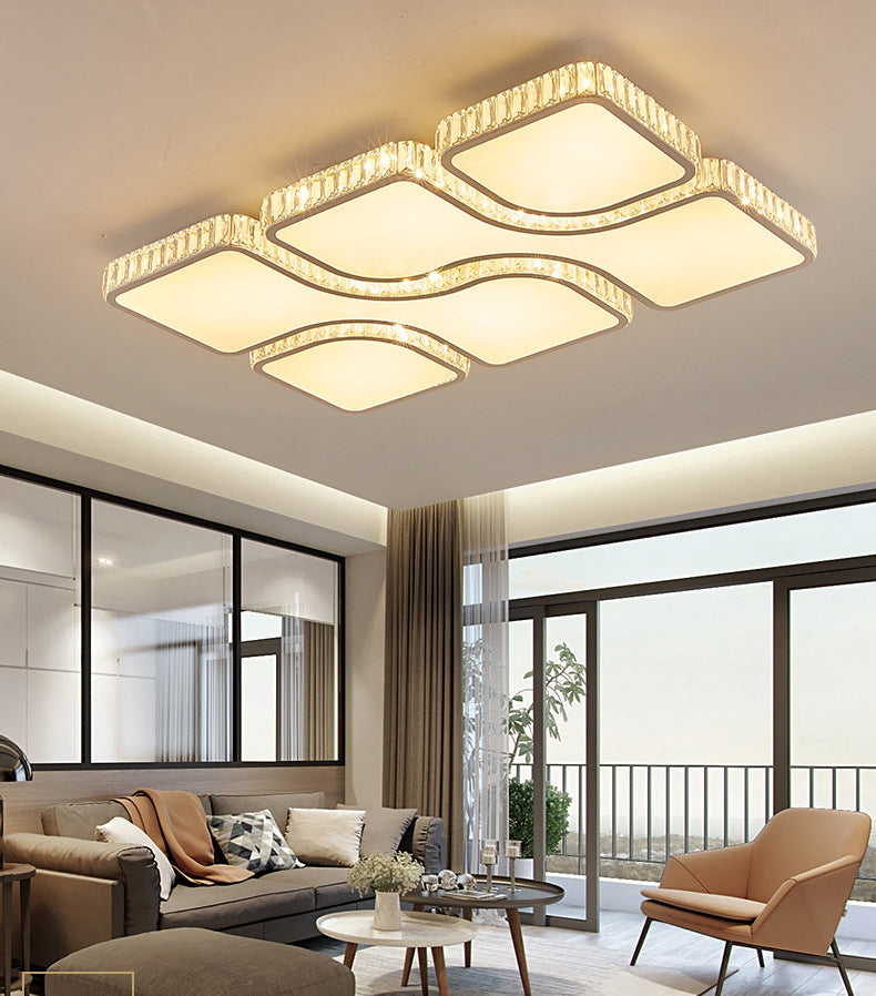 White Rectangular LED Flush Mount in Modern Luxury Style Crystal Ceiling Light for Living Room