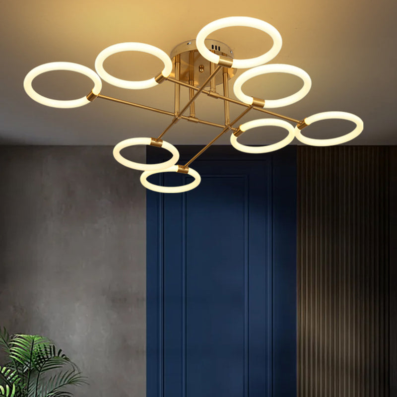 Circles Metal Semi Flush Mount Light Simple Style LED Gold Semi Flush Light Fixture