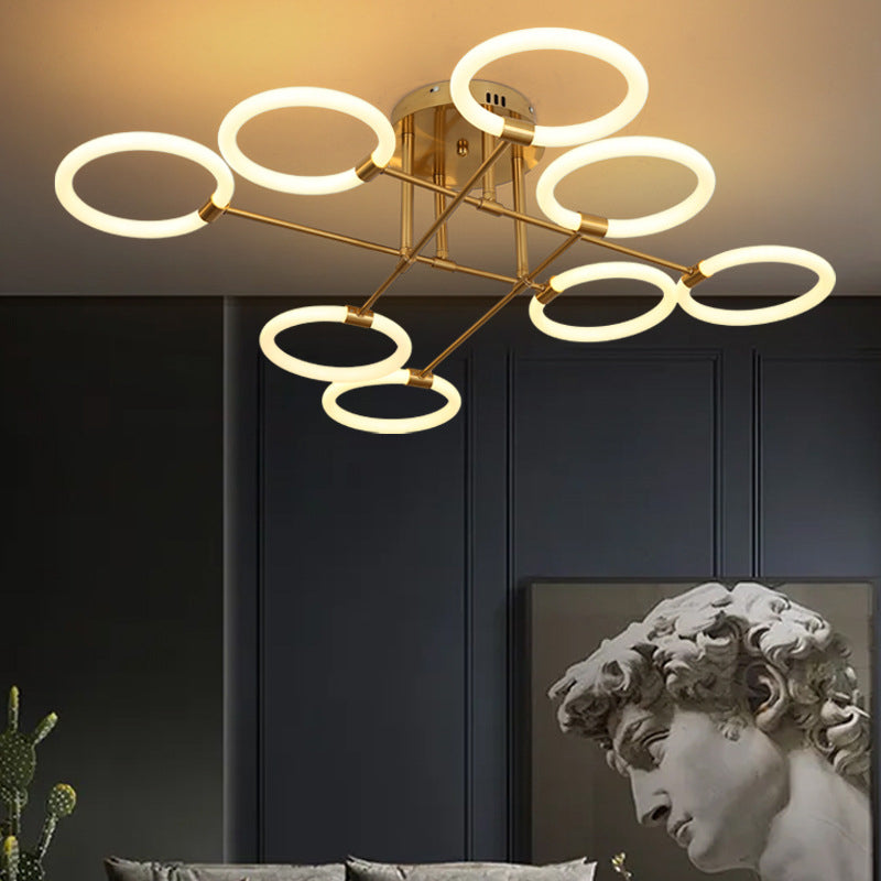 Cercles Metal Semi Flush Mount Light Simple Style LED Gold Semi Flush Lightture