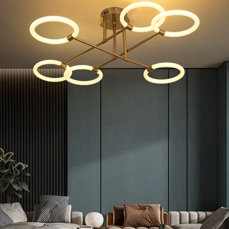 Circles Metal Semi Flush Mount Light Simple Style LED Gold Semi Flush Light Fixture