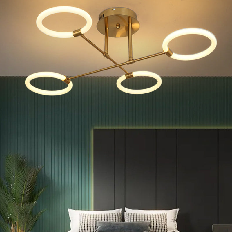 Circles Metal Semi Flush Mount Light Simple Style LED Gold Semi Flush Light Fixture