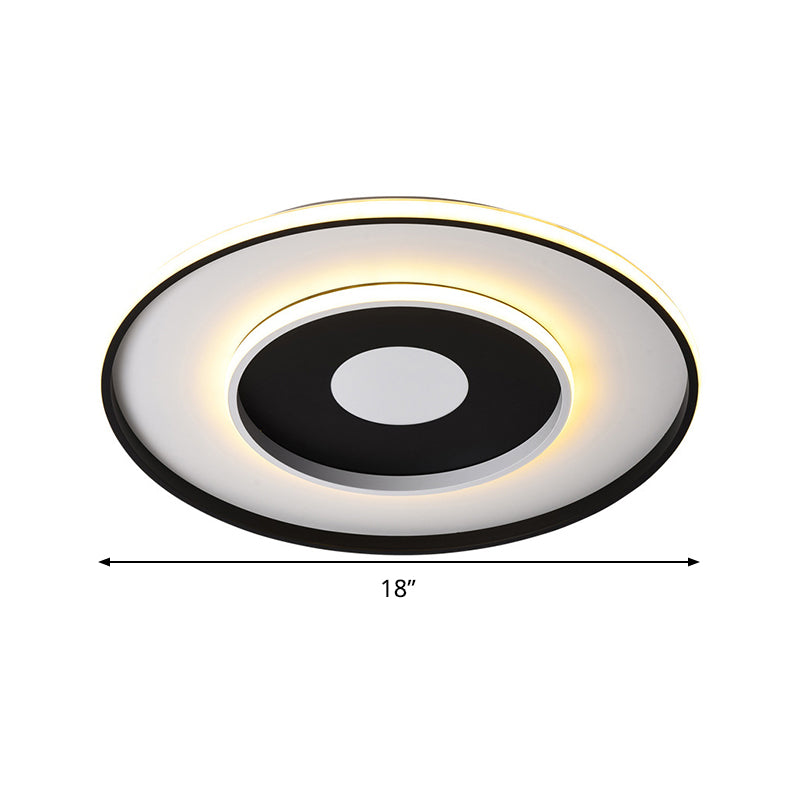 Iluminación de techo circular acrílica, lámpara empotrada de 18"/23,5" de ancho, color negro moderno, en luz cálida/blanca/3 colores