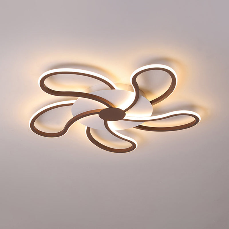 Flower Flush Light Contemporary Acrylic 5/6/7 Heads Brown Ceiling Mounted Fixture in Warm / White Light, 31.5 "/39" /46.5 " Wide