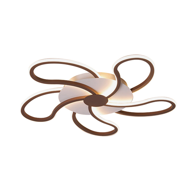 Flower Flush Light Contemporary Acrylic 5/6/7 Heads Brown Ceiling Mounted Fixture in Warm/White Light, 31.5"/39"/46.5" Wide