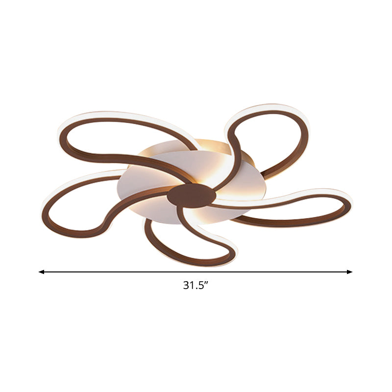 Flower Flush Light Contemporary Acrylic 5/6/7 Heads Brown Ceiling Mounted Fixture in Warm/White Light, 31.5"/39"/46.5" Wide