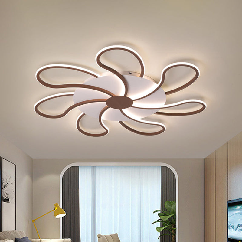 Flower Flush Light Contemporary Acrylic 5/6/7 Heads Brown Ceiling Mounted Fixture in Warm / White Light, 31.5 "/39" /46.5 " Wide