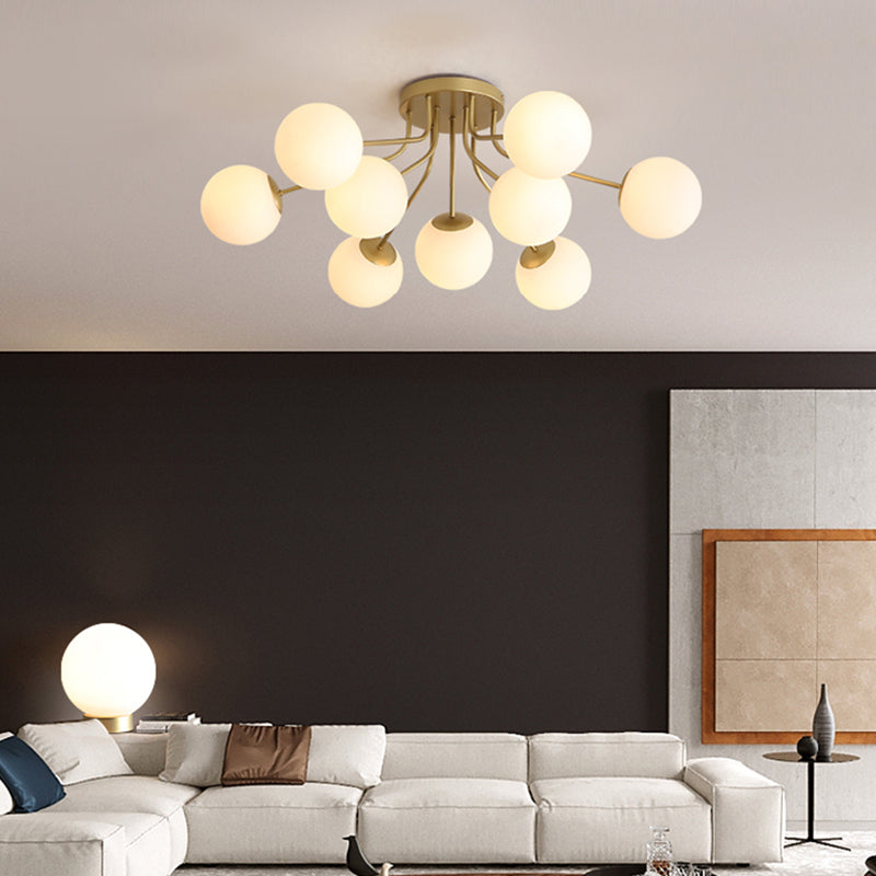 Glass Spherical Semi Flush Mount Lighting Modern-Style Semi Flush Light for Bedroom