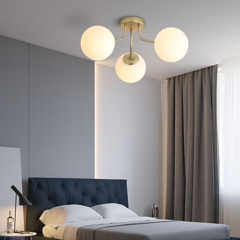 Glass Spherical Semi Flush Mount Lighting Modern-Style Semi Flush Light for Bedroom