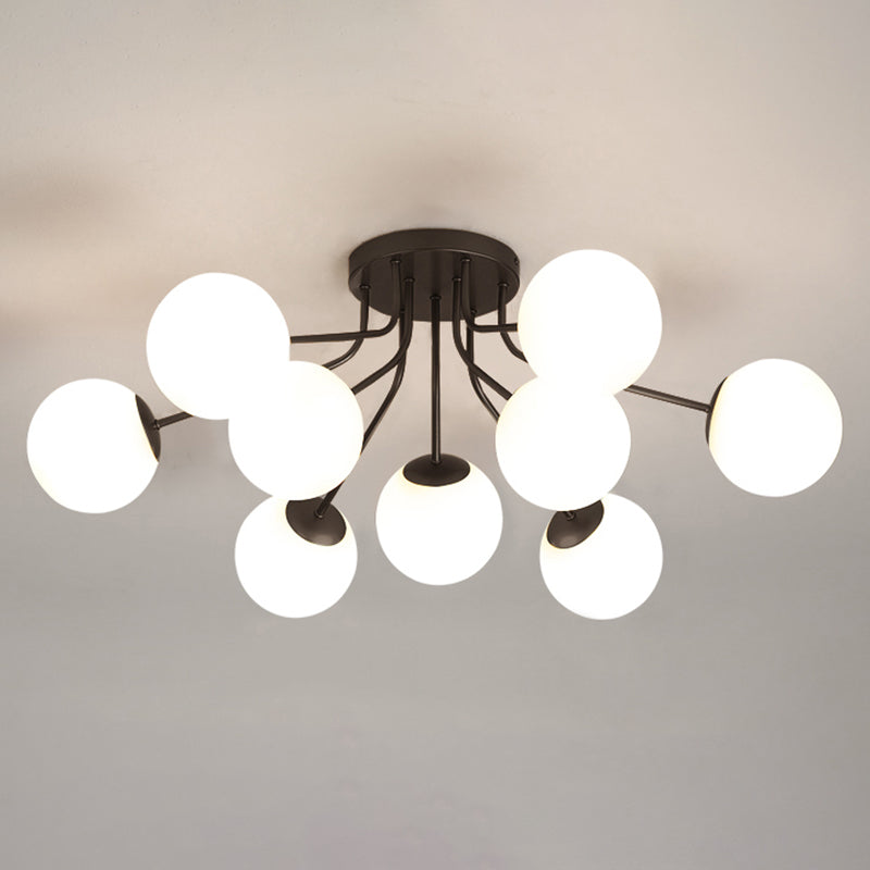 Glass Spherical Semi Flush Mount Lighting Modern-Style Semi Flush Light for Bedroom