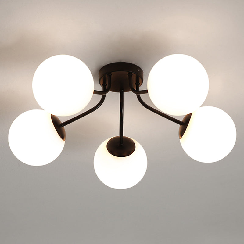 Glass Spherical Semi Flush Mount Lighting Modern-Style Semi Flush Light for Bedroom